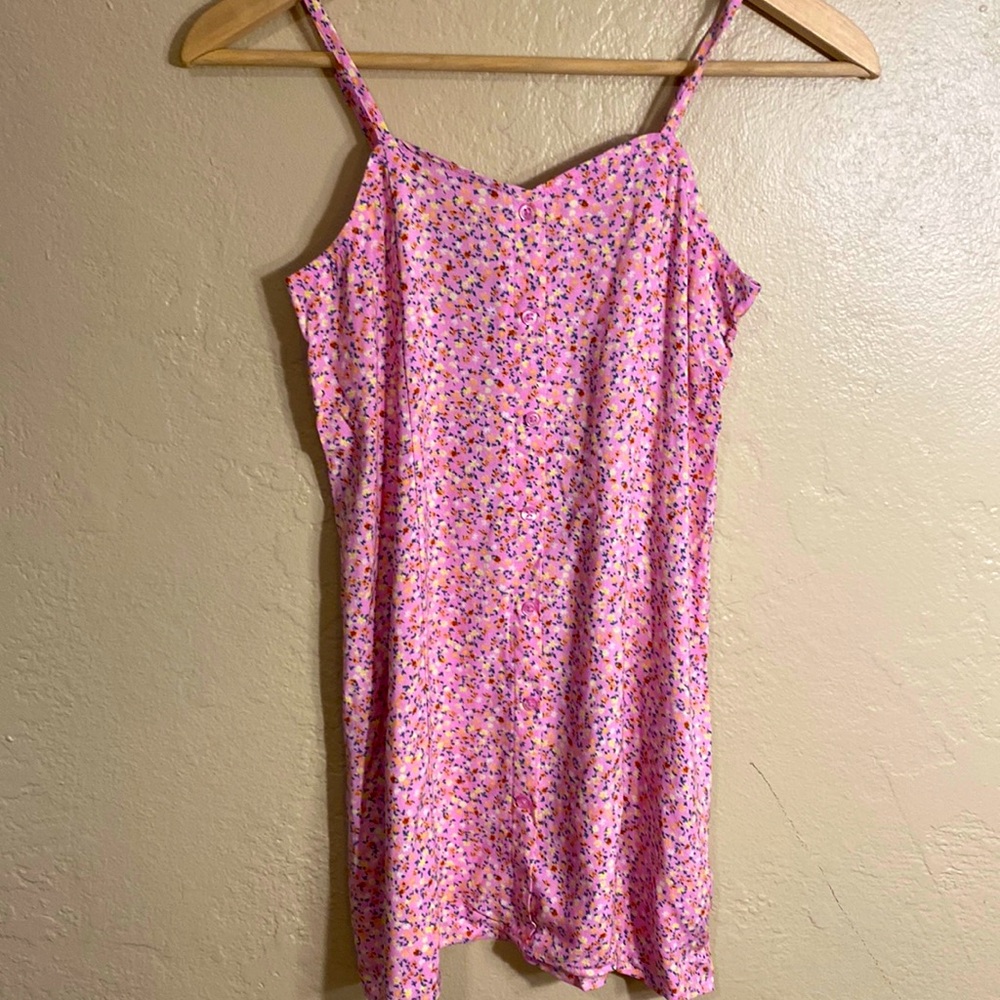 Art Class Girl’s Faux Button Up Pink Floral Tank Style Dress Size 8
